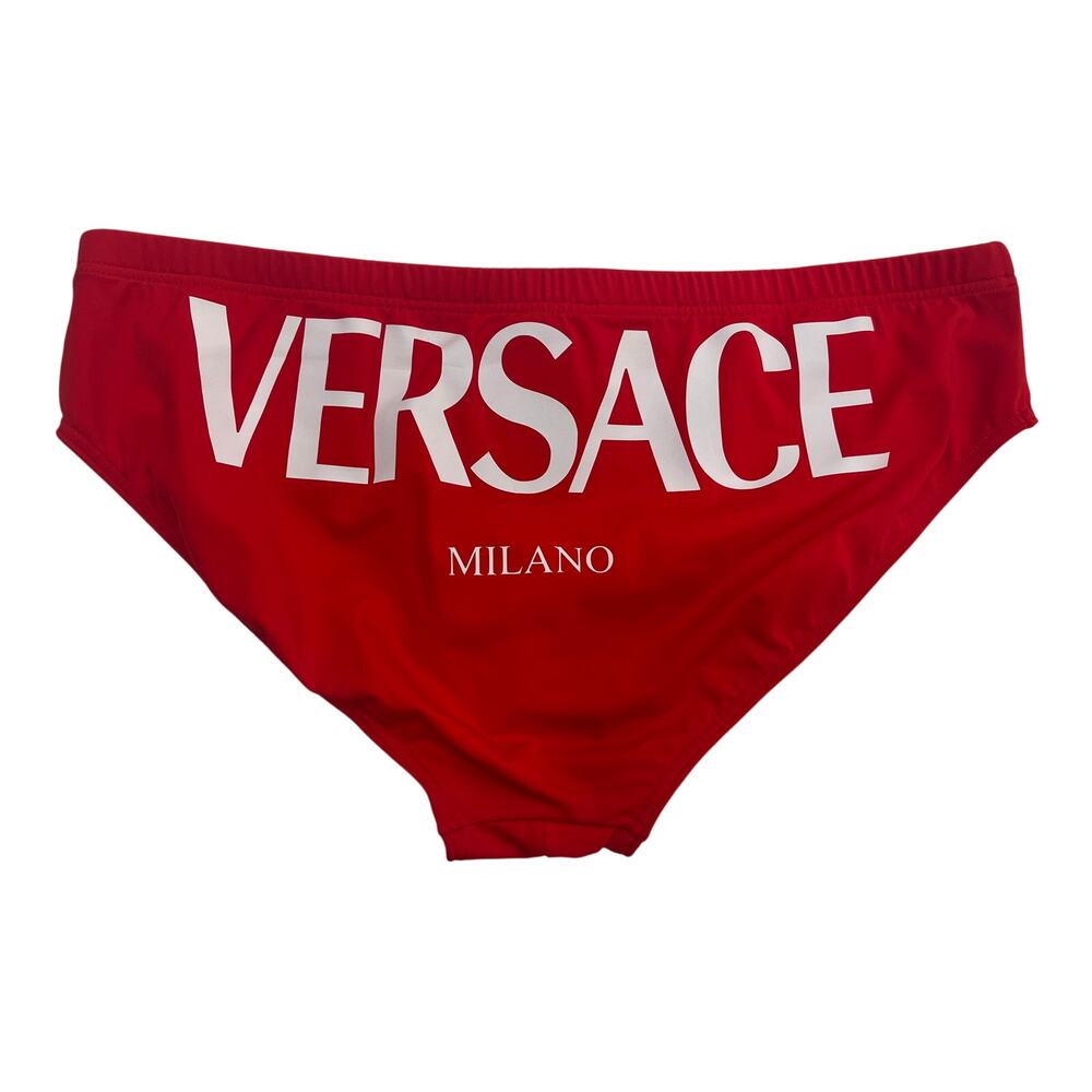 M2-28 VERSACE Men's Logo Speedo Triangle Cut Bikini Swimsuit Red Size 6/34-36/M